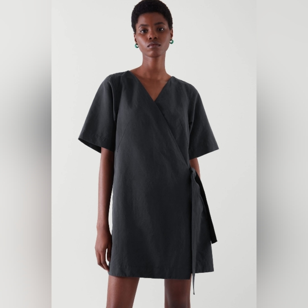 COS Black Linen Blend Wrap Dress XS